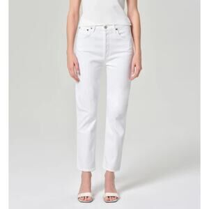 Agolde Riley Crop Jeans Womens Size 31 White High Rise Straight Stretch Denim